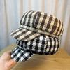 Plaid Octagonal Hat Autumn and Winter New Hat Female Painter Hat British Korean Version Trendy Beret Soft Top Short Brim Peaked Hat