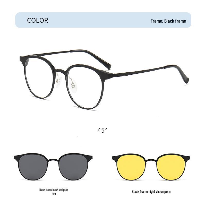 Polarized Night Vision Clip-on Sunglasses: Aluminum-Magnesium Round Frame Unisex Retro Style