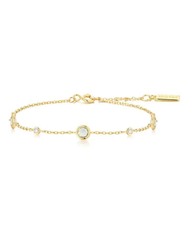 Gold Mint Green Station 925 Silver Bracelet B073-06G.