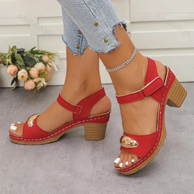 Women's Fashion Sandals Summer Coarse Heel Leisure Comfortable Retro Outdoor Beach Cool Pumps Open Toes Elegant Sandals