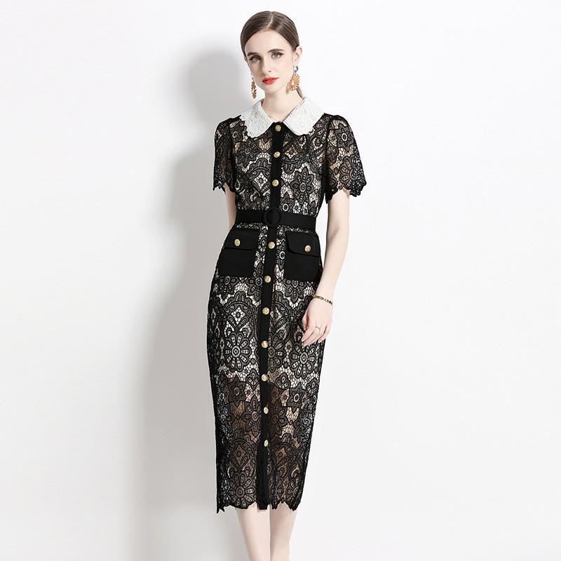 Elegant Slim Fit Goddess Dress with Lace Design