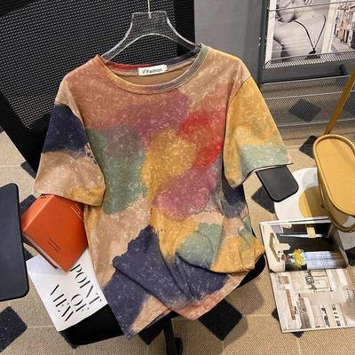 Design Sense Niche Tie Dye Kurzarm-T-Shirt für den Sommer der Damen, neues lockeres, lässiges Halbarm-Sommeroberteil, Halbarm