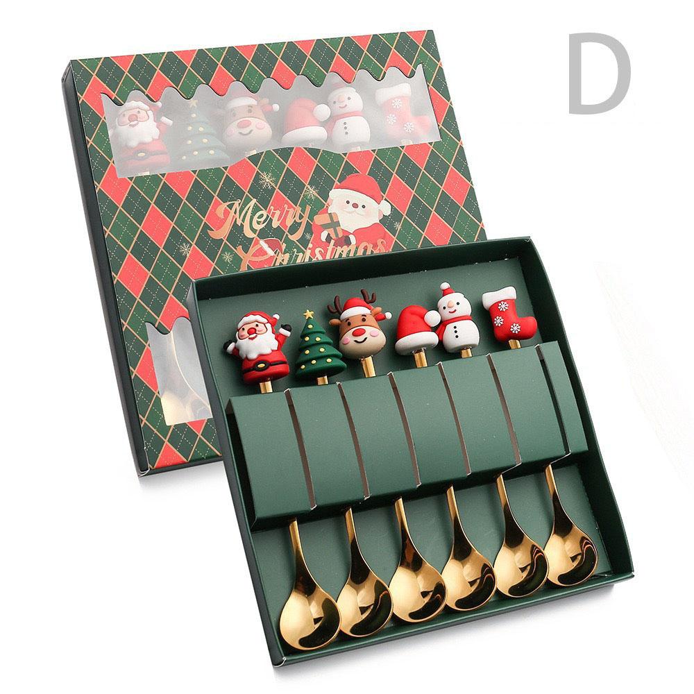 6Pcs Christmas Fork and Spoon Set Stainless Steel Creative Tableware Coffee Tea Dessert Forks and Spoons Gift Set