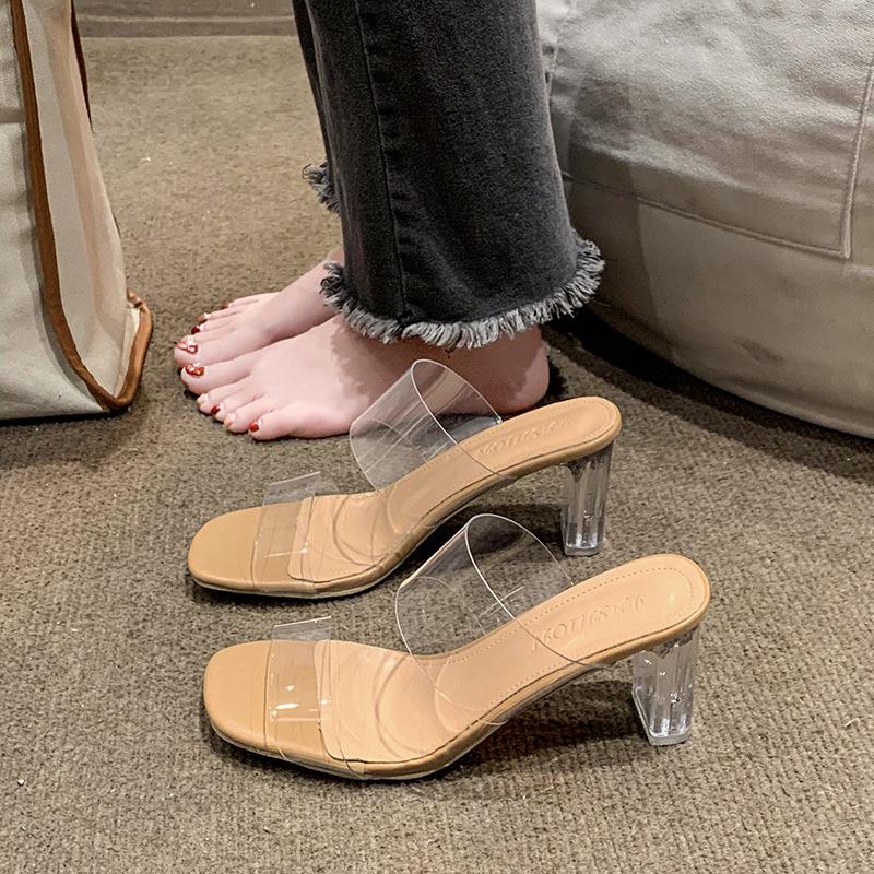 Women s Plus Size Chunky Crystal Heel Transparent High Heel Sandals - Summer 2026 Collection 34 абрикосовый 7см
