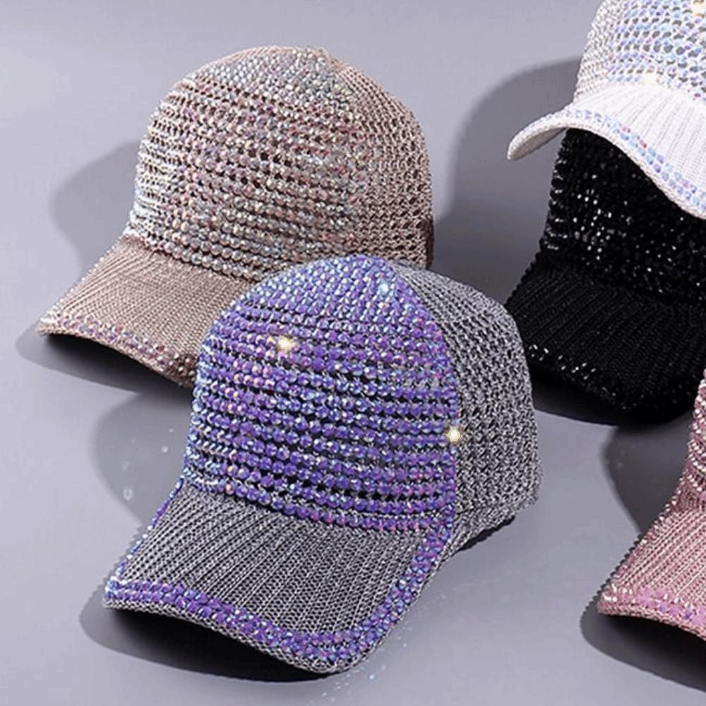 Breathable Woman Shiny Cap Mesh Rhinestone Visor Hats Versatile Duck Tongue Hat  Streetwear
