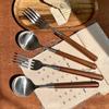 Imitation Walnut Handle Simple Texture Stainless Steel Spoon Fork Set Household Western Food Spoon High Value Tableware
