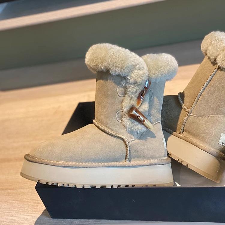 thick-soled snow boots women's 2025 new winter wool and leather integrated casual velvet warm short tube thick-soled cotton shoes