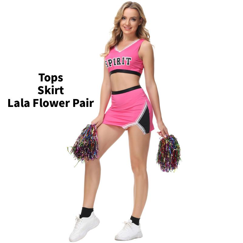Fashion Cheerleader Ladies Costume Adult Schoolgirl Costume V Neck Sexy Crop Top