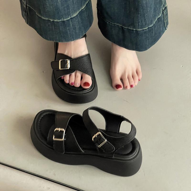 Versatile casual platform Roman sandals girls summer Korean version fashion Velcro soft-soled beach slope heel cool slippers