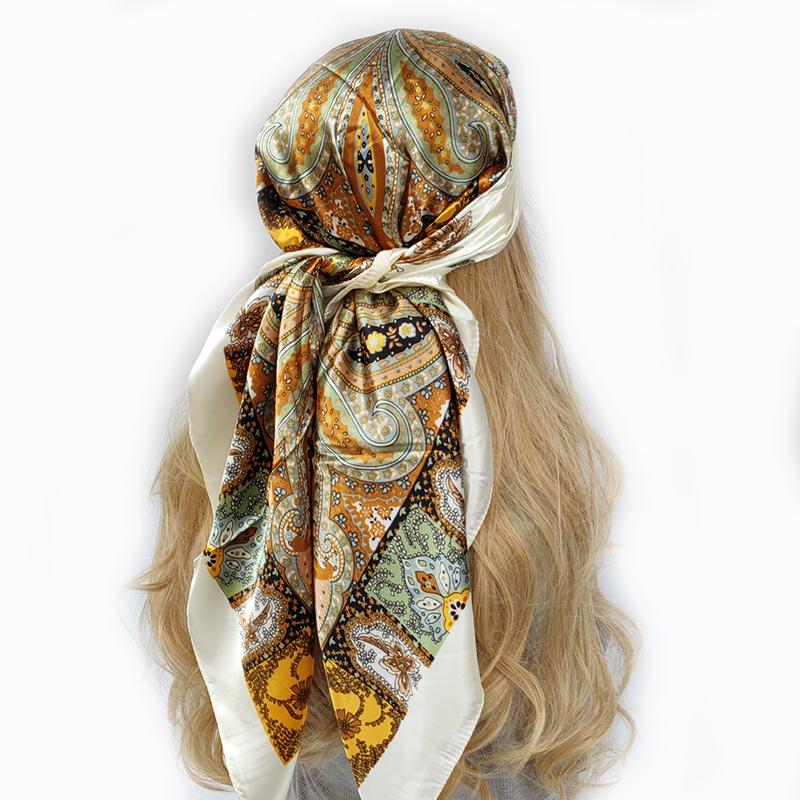 90*90cm Silk Scarf Scarftop Headwraps For Woman Fashion Four Seasons Hair Accessories Hijab Foulard Bandana Femme Headscarf