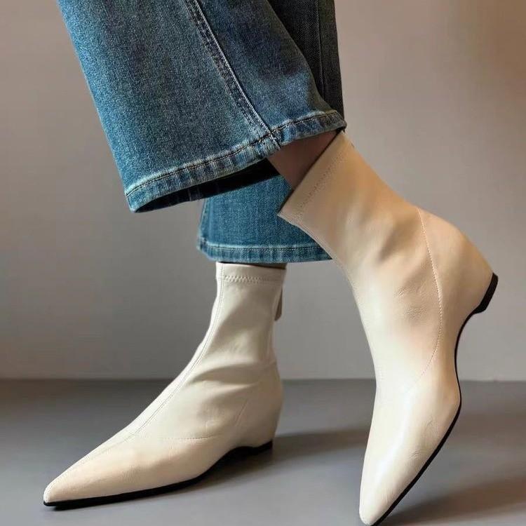 Pointed short boots elastic thin boots women's autumn and winter new thick heel low heel fashion boots knight boots women