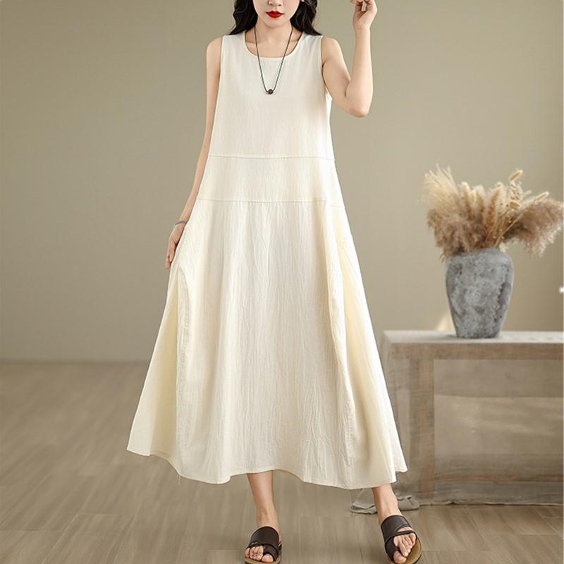 

Повсякденна вільна довга літня сукня без рукавів, бавовняна білизна, вінтаж, новинки для жінок L абрикосовий