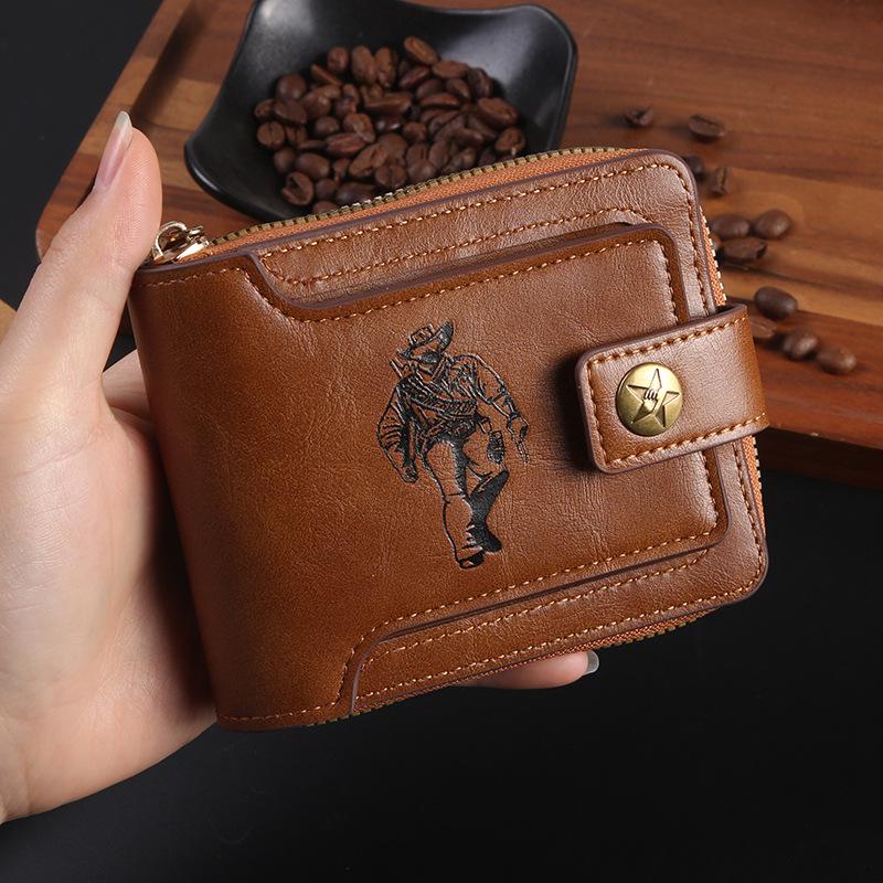 Cross-Border Men's Retro Zipper Wallet, Multi-Card Slots, Large Capacity, Business Card Holder.