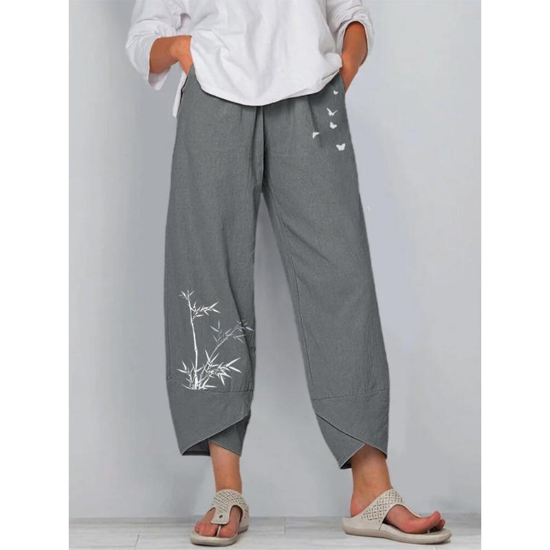 Spring Summer Elastic Waist Cotton Linen Loose Casual Pants for Women's Home Wear