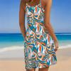 Women Plus Size Sleeveless Round Neck Dress Tropical Banana Leaf White Flower Print Irregular Hem Loose Beach Dress
