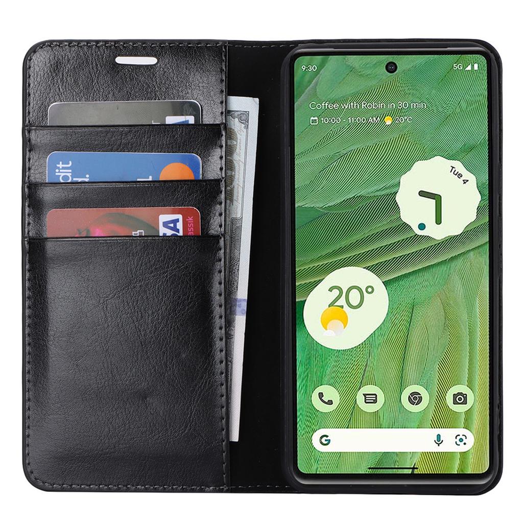 For Google Pixel 8 Flip Stand Wallet Crazy Horse Texture Cover Genuine Cow Leather Phone Case