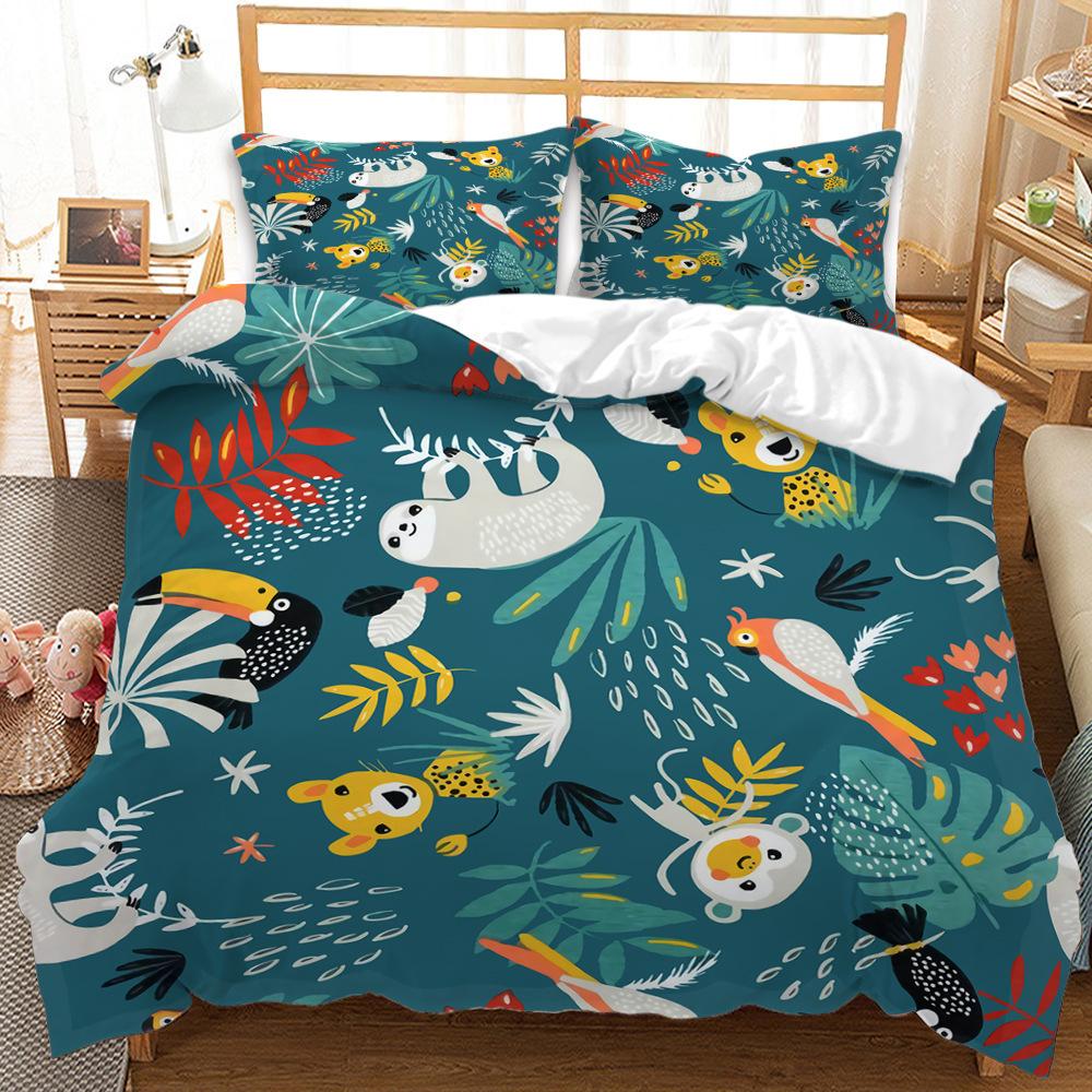 Three-Piece Cartoon Animal Panda Sloth Quilt Cover Digital Printing Bedding