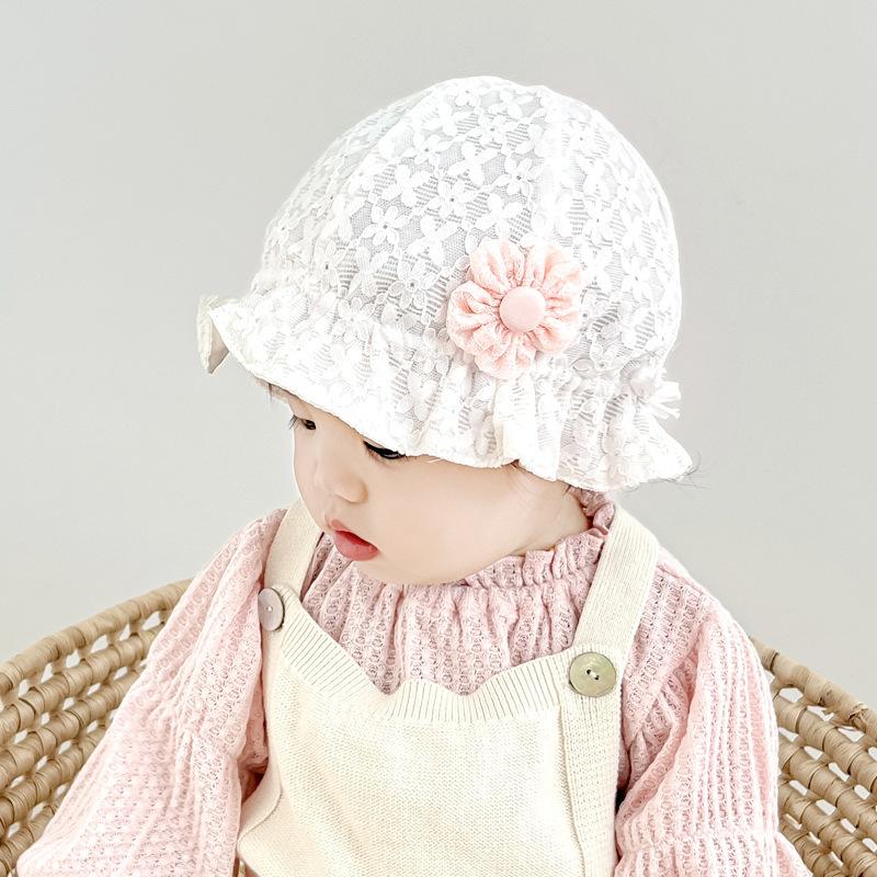 Baby Girl Lace Trim Sun Hat Spring Summer Thin Princess Bucket Cap With Tie UV Protection Breathable Outdoor Shade