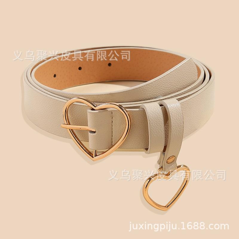 Womens Slim Leather Belt With Heart Pendant Decorative Waistband Casual Office Wear