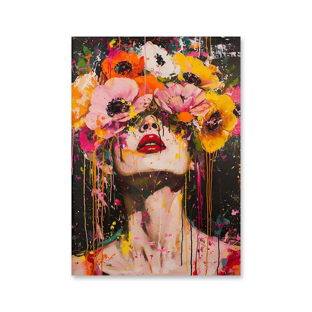 Abstract Colorful Flowers Girl Posters Wall Arts Modern Floral Lady Decorative Painting Living Room Wall Decoration No Frame
