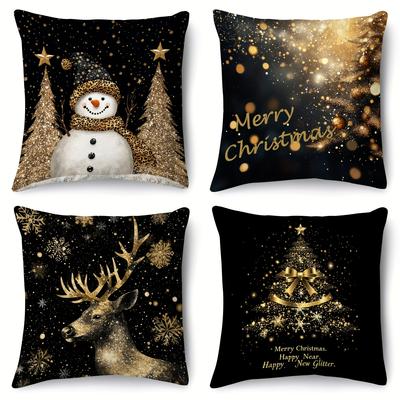 1pc Black Golden Christmas Cushion Cover Snowman Durable Cover 2025 New for Home Ornament Xmas New Year Christmas Decoration