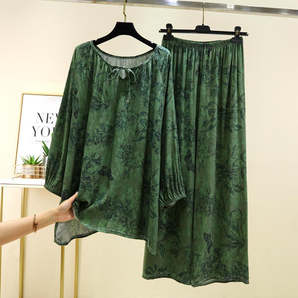 Letnia odzież domowa w kwiaty 2025: Luźne, swobodne spodnie do spania w stylu retro i top w dużym rozmiarze