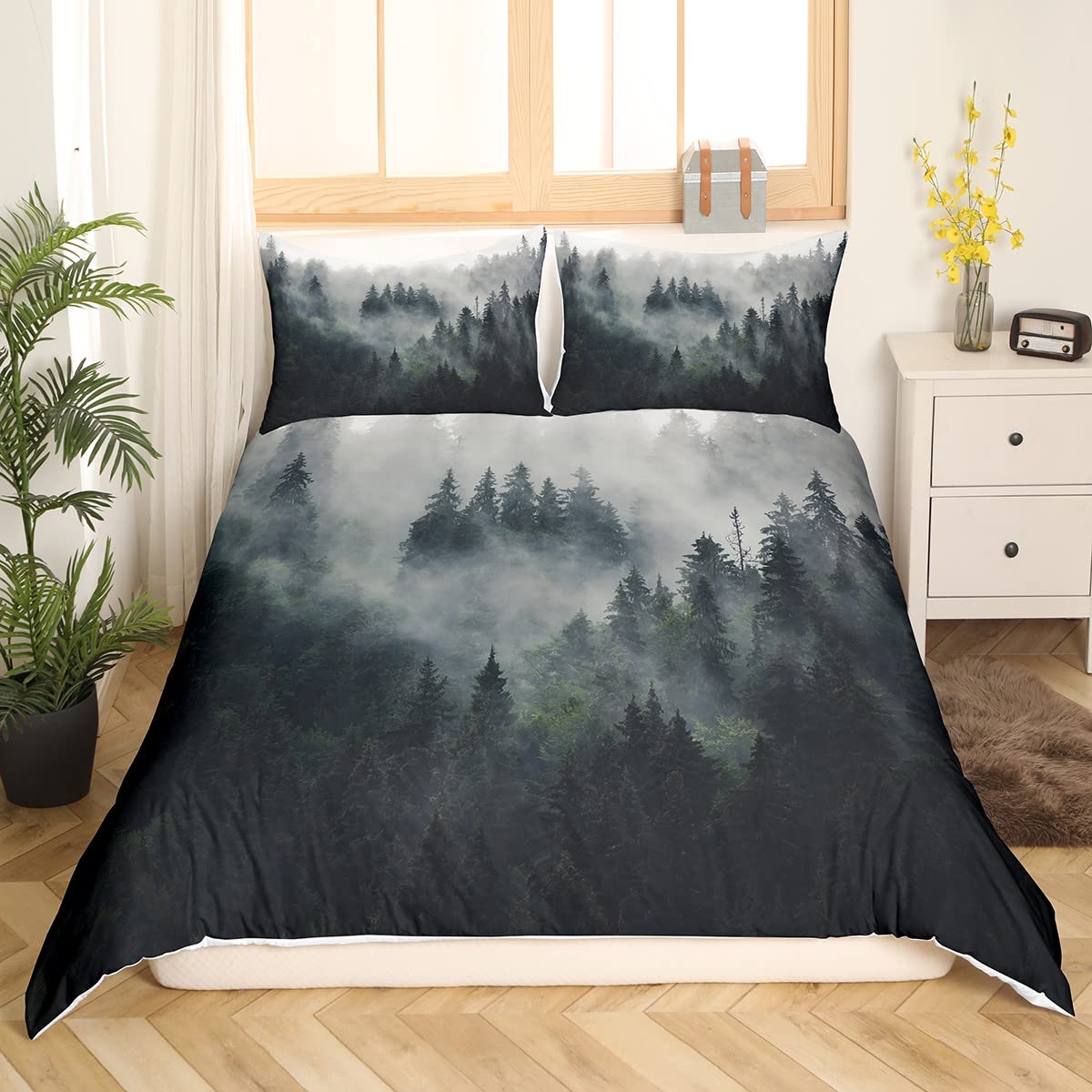 

Pine Duvet Cover Sets for Teens Kids Adults Quilt Covers Lightweight Down Bedroom Decor 2 Pillowcases 1 Duvet Cover No Comforter (135x200cm)