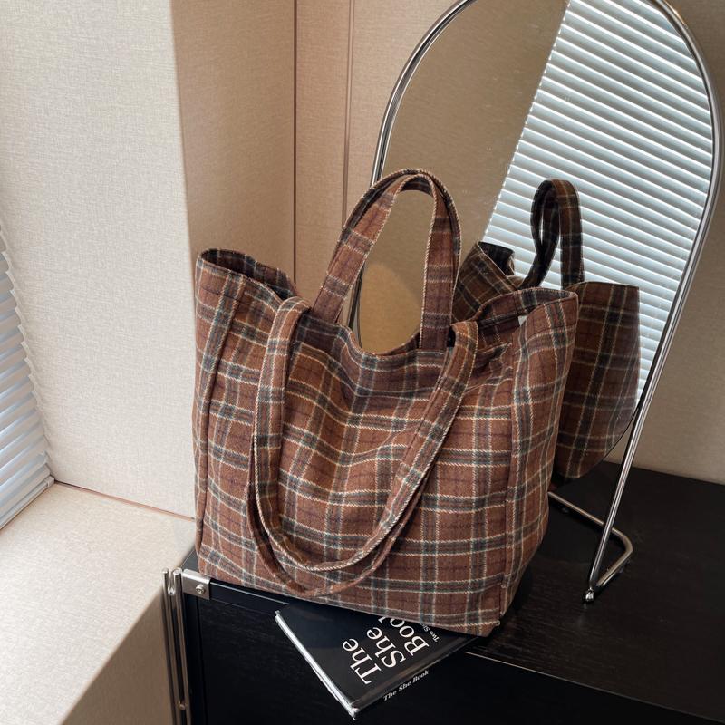 Women's Large Capacity Tote Bag Plaid Handbag Commuter Shoulder Bag
