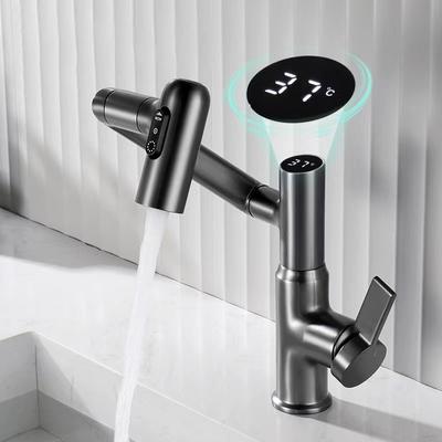 Dijital Ekran LED Havza Musluğu 360 Dönme Çok Fonksiyonlu Akış Püskürtücü Sıcak Soğuk Su Lavabo Bataryası Banyo İçin Yıkama Musluğu