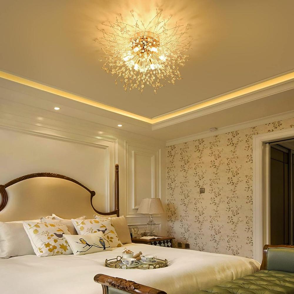 Modern Crystal Chandeliers Ceiling Light, Fireworks Chandelider, Gold Crystals Ceiling Lights, 6 G9 LED, For Living Room, Bedroom, Dining Room