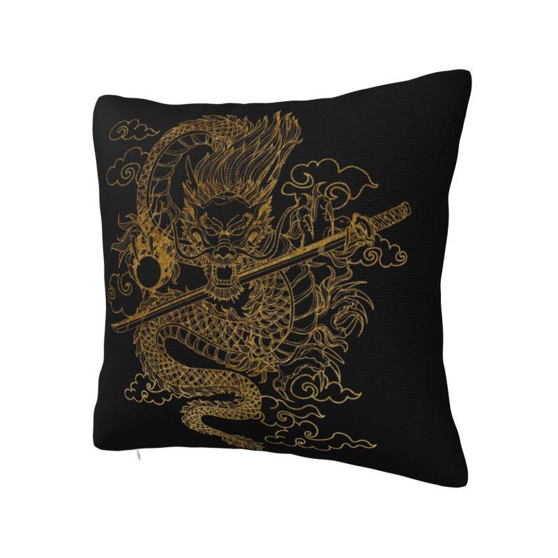 Custom Gold Chinese Dragon Totem Cushion Cover 40x40cm Tradition Asian Mythology Velvet Nordic Pillows for Sofa