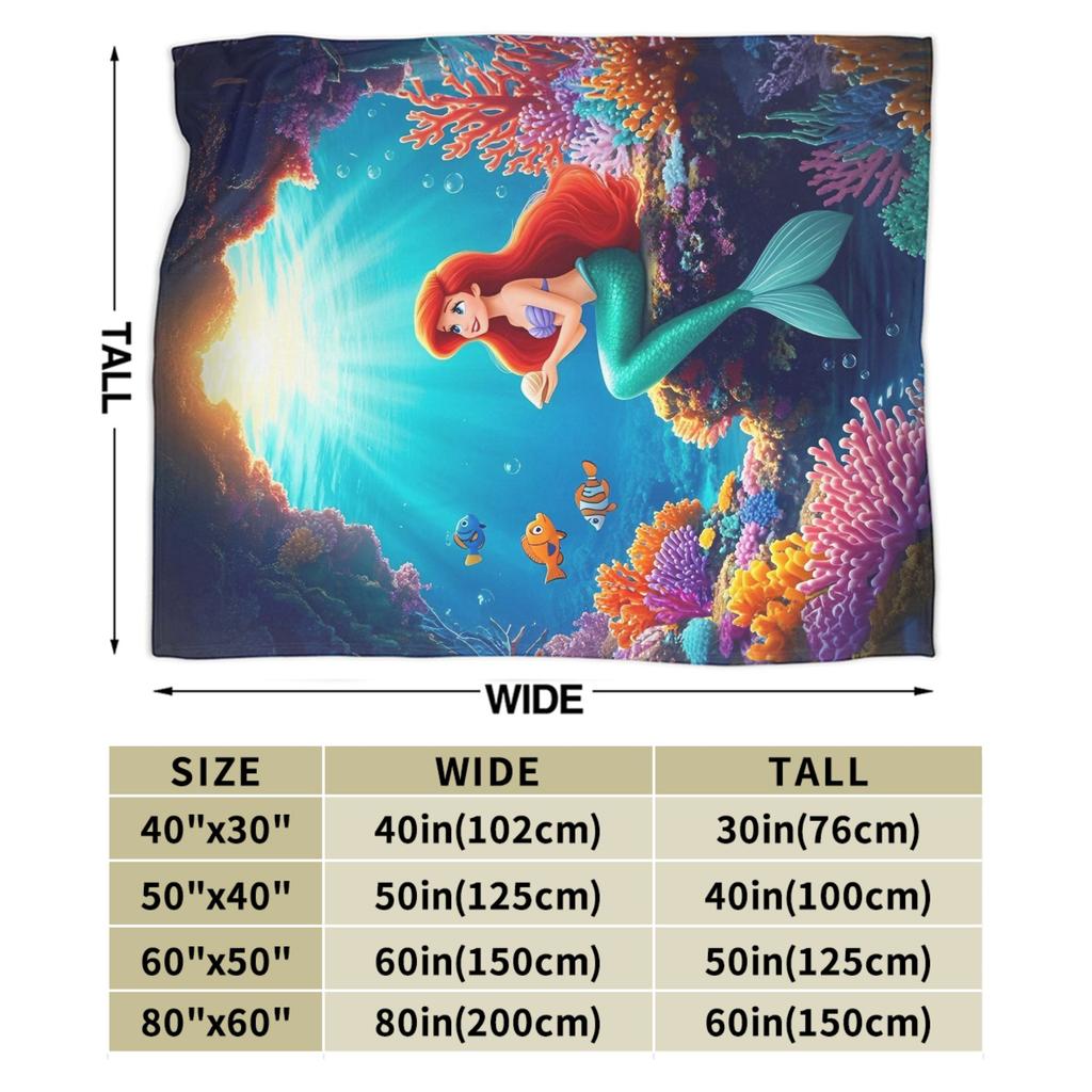 Little Mermaid Cartoon Princess Blanket Fleece Spring Autumn Portable Super Soft Throw Blanket for Sofa Outdoor Rug Piece