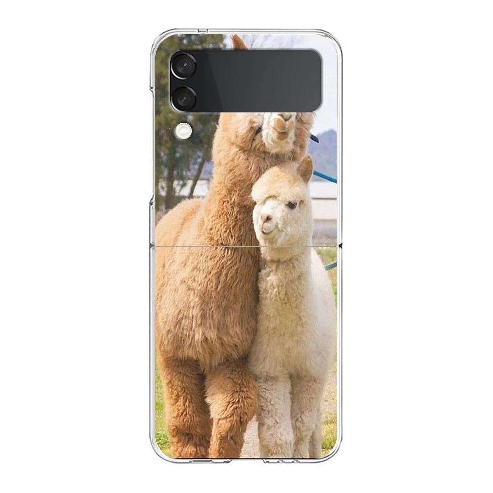 Phone Case For Samsung Galaxy Z Flip 3 4 5 Hard Folding Clear PC Bumper Kawaii Alpaca lovely For Samsung Z Flip 6 Back Cover