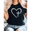 European Size Womens Cross and Love Print T Shirt Heavyweight Pure Cotton Casual Comfortable Versatile Home Leisure Fashion Commuting Sports Top