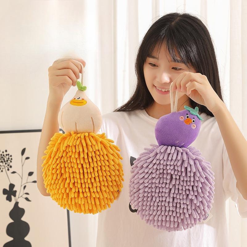 Super Absorbent Chenille Hand Towel - Thick Cute Home Cleaning Towel for Kitchen & Bathroom, Fast-Drying Hanging Hand Towel Ball