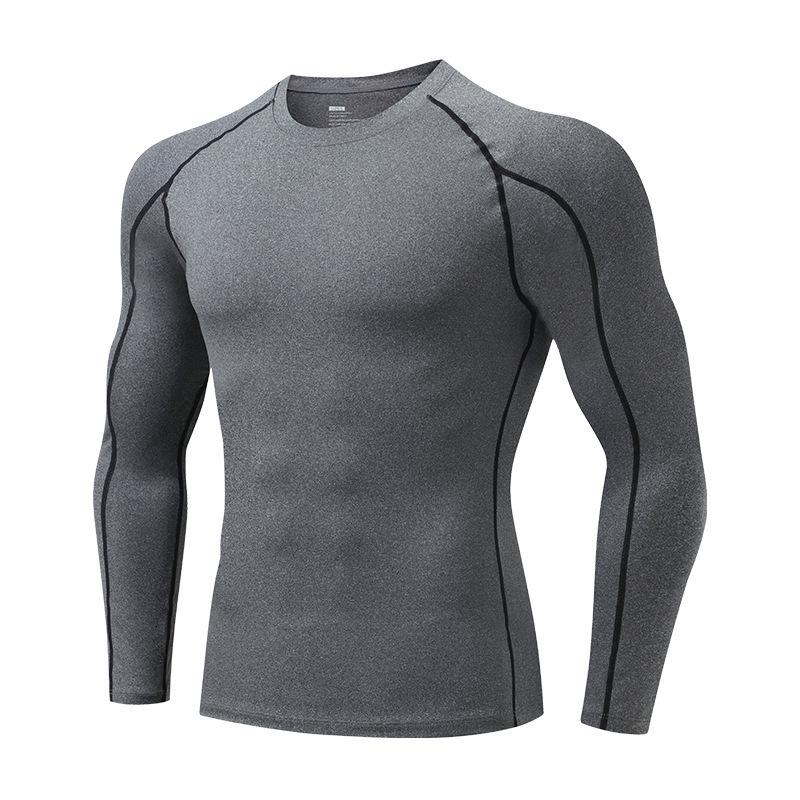 Men s Quick-Dry Breathable Long Sleeve Compression Workout Shirt L серый