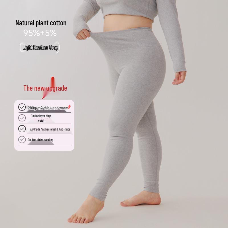 Women's High Waist Cotton Blend Autumn Leggings - Thickened, Warm, Slim Fit, Solid Color, Elastic Winter Base Layer.