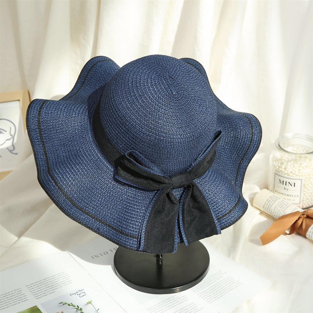 New Straw Hat Summer Adult Women Outdoor Bow Ribbon Sun Hat Outdoor Large Brim Sunscreen Girls Visor Caps
