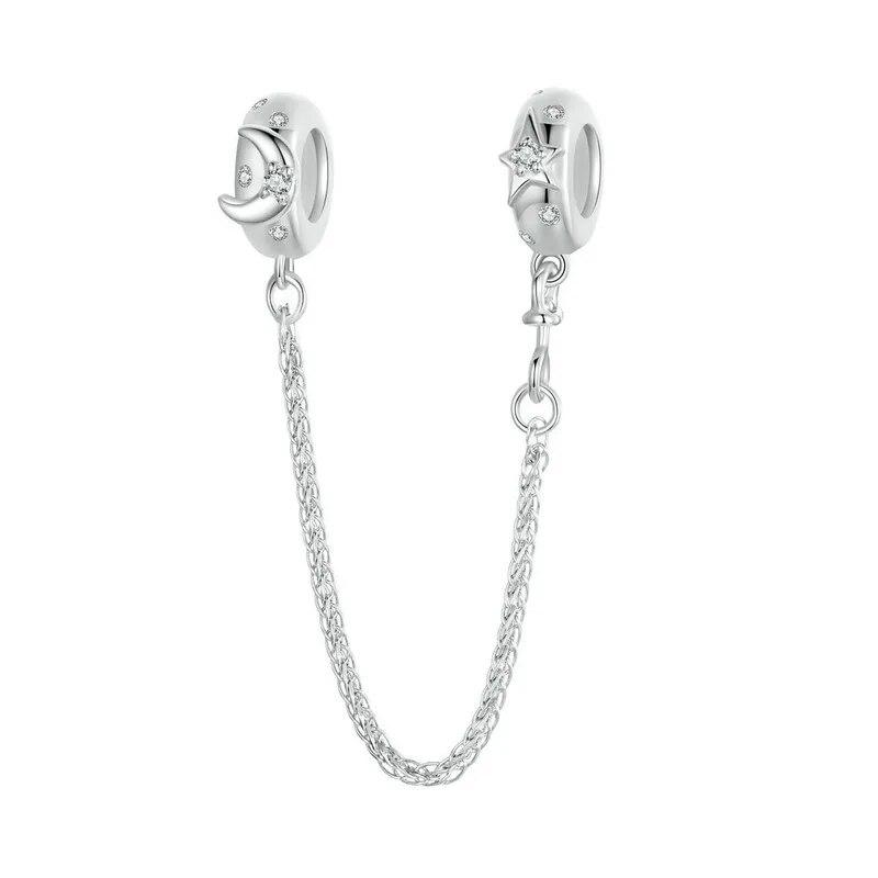 

Bamoer из стерлингового серебра 925 пробы, защитная цепочка со звездами и луной, подвески для женщин, подходят для оригинального серебряного браслета, сделай сам, ювелирные аксессуары SCC2684