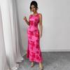 Seitlich geschlitztes sexy rückenfreies Blumenkleid für Damen Tiefer U-Ausschnitt Ärmellos Hohe Taille Lange Kleider Femme Bodycon Mode Party Abend Elegantes Kleid Dame