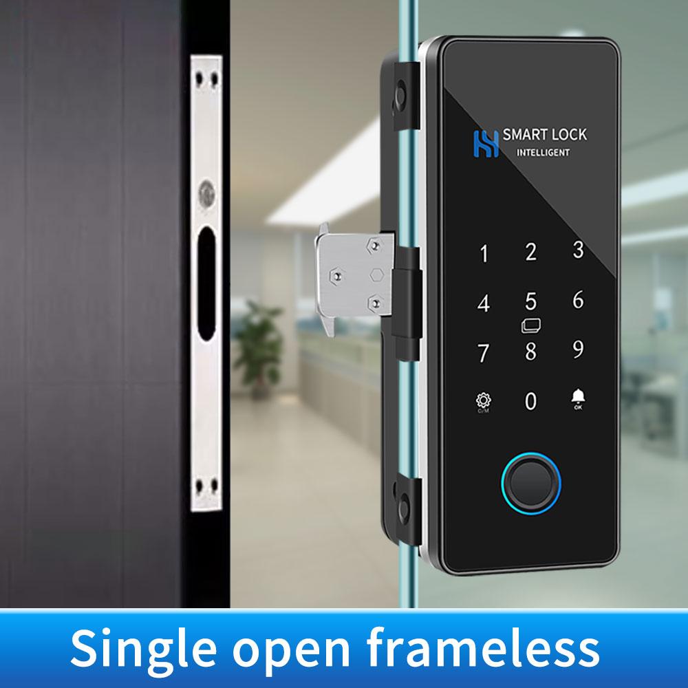 Fingerprint Glass Door Lock Bluetooth Sliding Glass Door Smart Lock Electronic Rfid Card Lock Hahalock APP Control