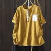 Johnature Women Vintage T-shirts Summer Chinese Style O-Neck Short Sleeve Pockets Solid Color Female T-Shirts