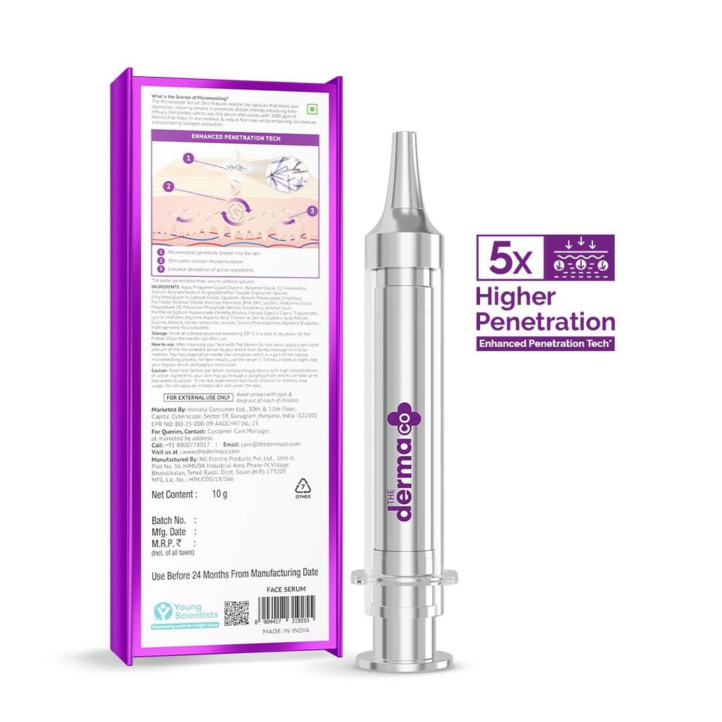 Die Derma Co. 3000 ppm Retinol-Mikronadel-Gesichtsserum mit Squalan für Hauterneuerung und ein glatteres Hautbild, 10 g