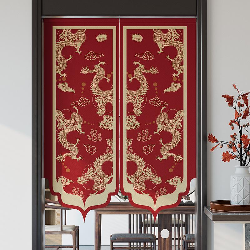 Chinese Style Imitation Linen Door Curtain Retro Art Painting Doorway Living Room Partition Drape Kitchen Hanging Half-Curtain