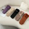 Women's Winter Suede Gloves with Fur Cuffs Soft Warm Touchscreen Cycling Gloves Ladies Fleece Lined Windproof Gloves for Cold Weather