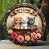 Metal Welcome Sign Wall Art Cat Decor Vintage Three Cats Welcome Symbol
