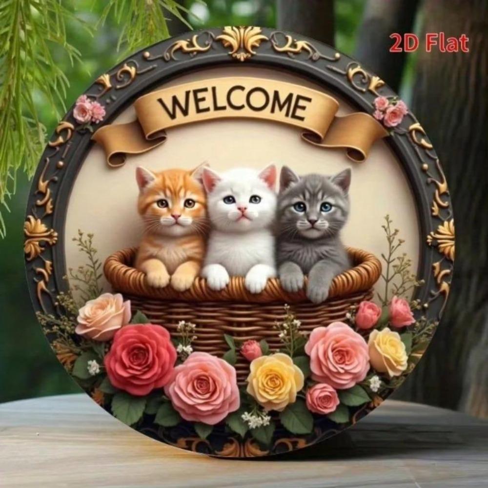 Metal Welcome Sign Wall Art Cat Decor Vintage Three Cats Welcome Symbol