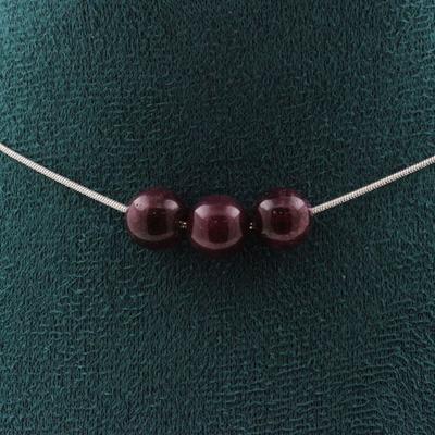 Stones and Minerals. 3 Garnet 8 Mm Pearl Necklace. Stainless Steel Chain Necklace Women Men. Customizable Size.