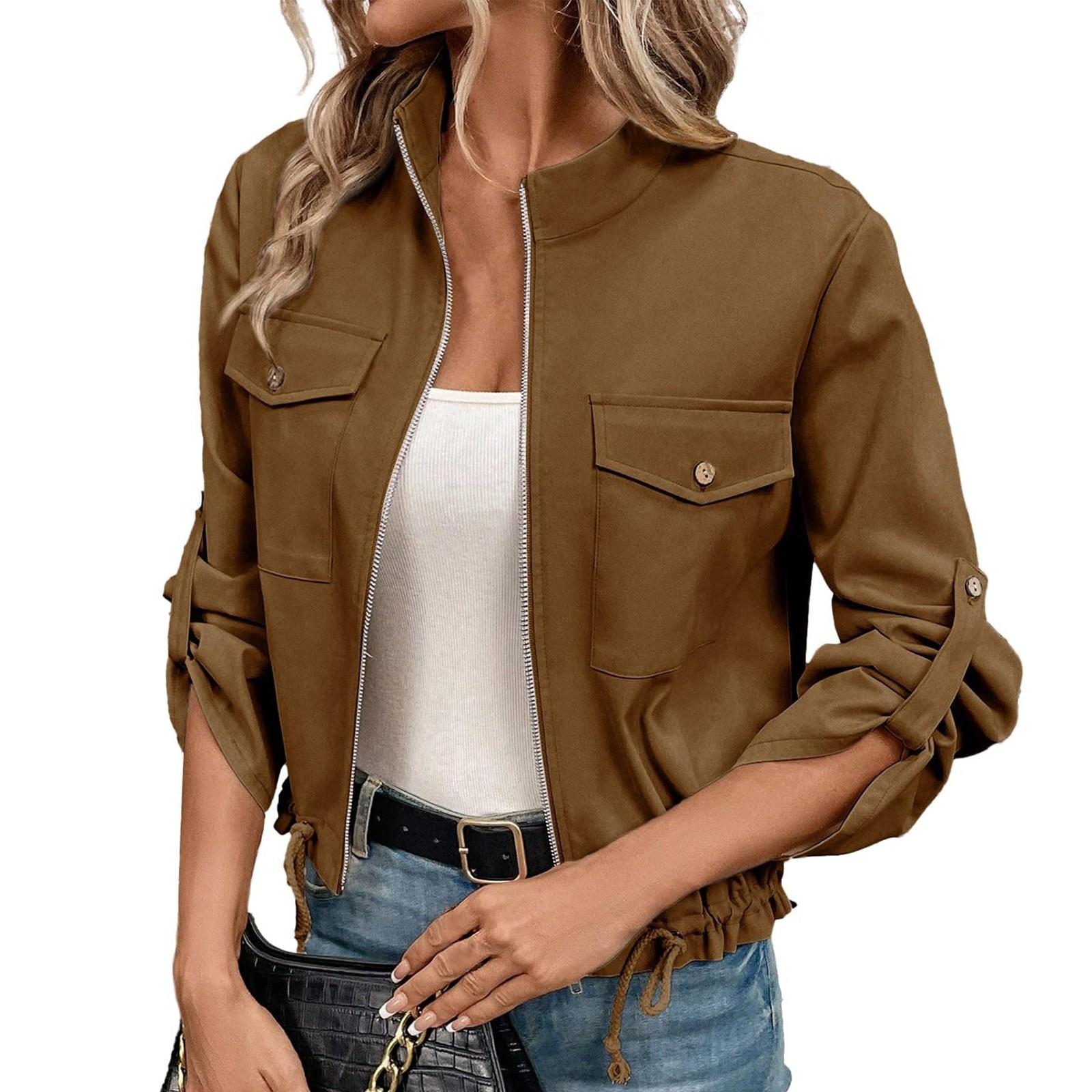 

Женские рубашки из денима на пуговицах, повседневные, с длинным рукавом, с V-образным вырезом, из шамбре, блузка, топ S коричневый