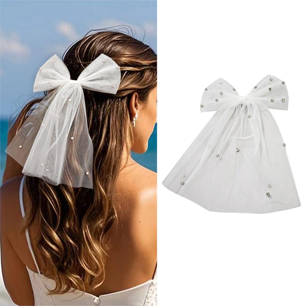 Elegant Rhinestones Bowknot Veil Hair Clip For Brides And Bridesmaids Bows Hairpin Hairpiece For Weddings And Prom Event